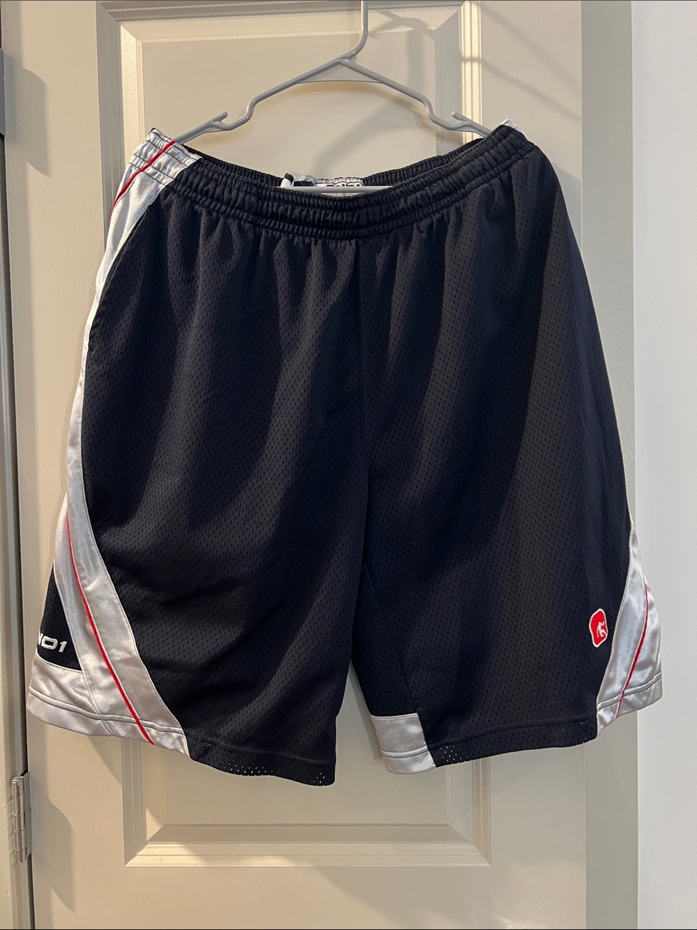 And1 Black Mesh Athletic Shorts with Silver and Red Trim